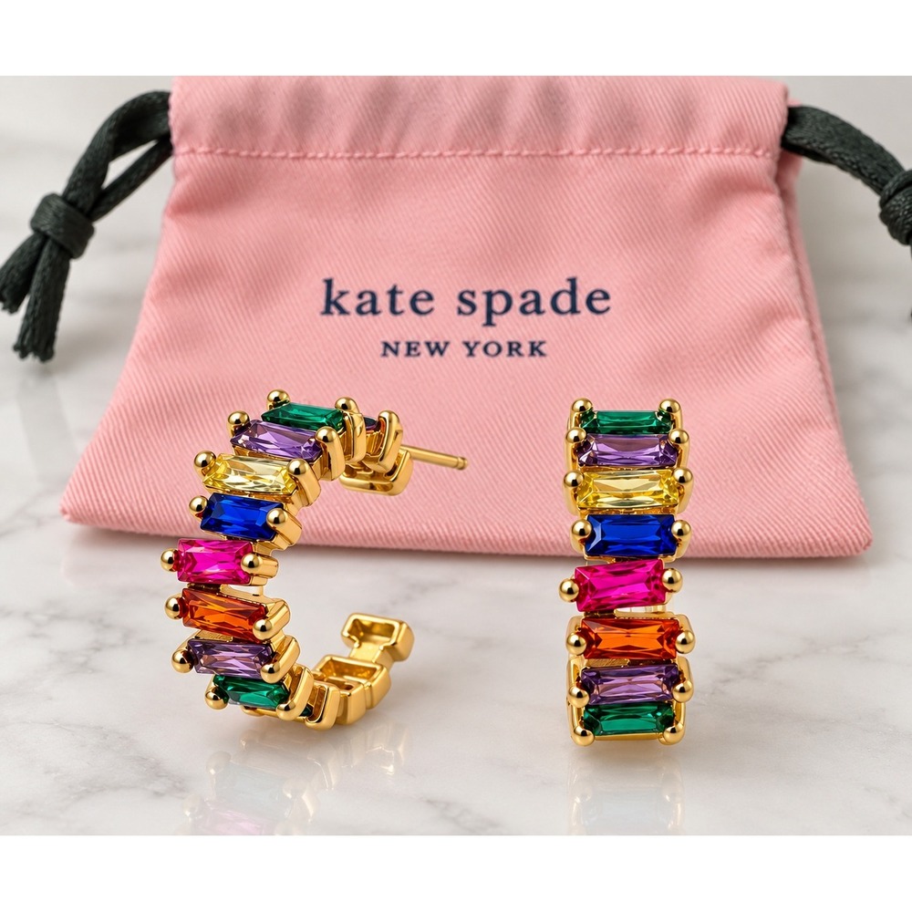 Kate Spade New York 18k Gold-Plated Rainbow Baguette Hoop Earrings / w. Dustbag